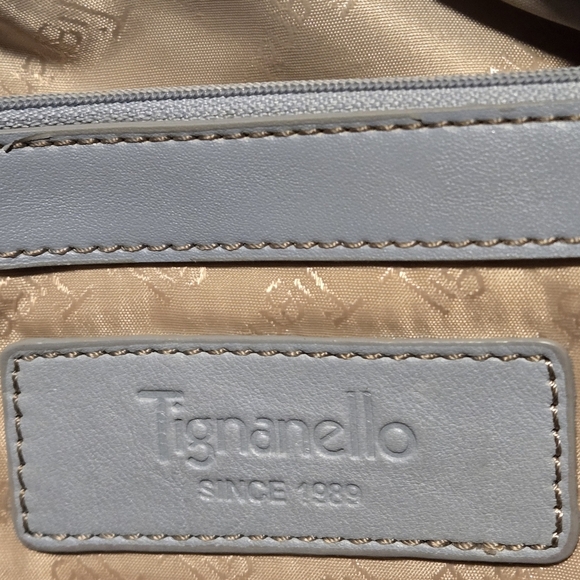 Tignanello Light Blue-Gray Genuine Leather Handbag Outer Zippered Pouch Pockets - Picture 6 of 16